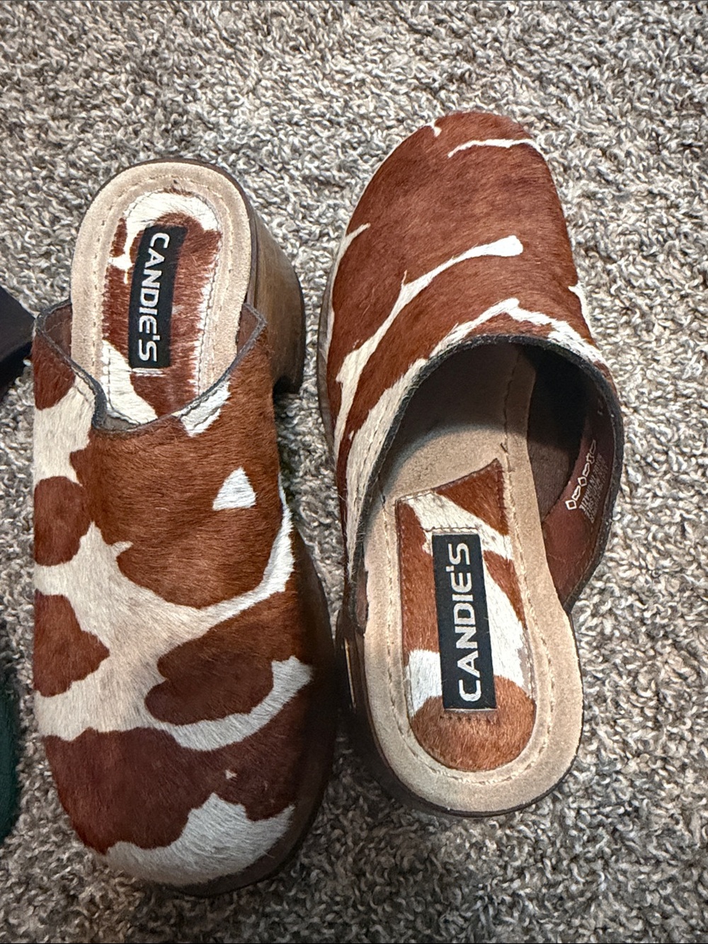 Candie's Brown and White Cowhide Slide Clogs